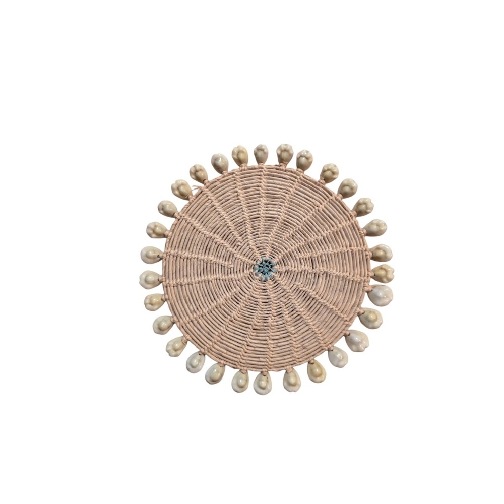 Boho Cowrie Shell Wicker Wall Hanging Coastal Rattan Decor Handmade Basket Art